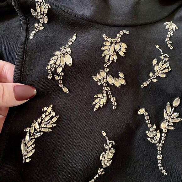 Givenchy Paris Black Cocktail Dress Crystal Rhinestone Floral Embellishm… - Picture 7 of 14